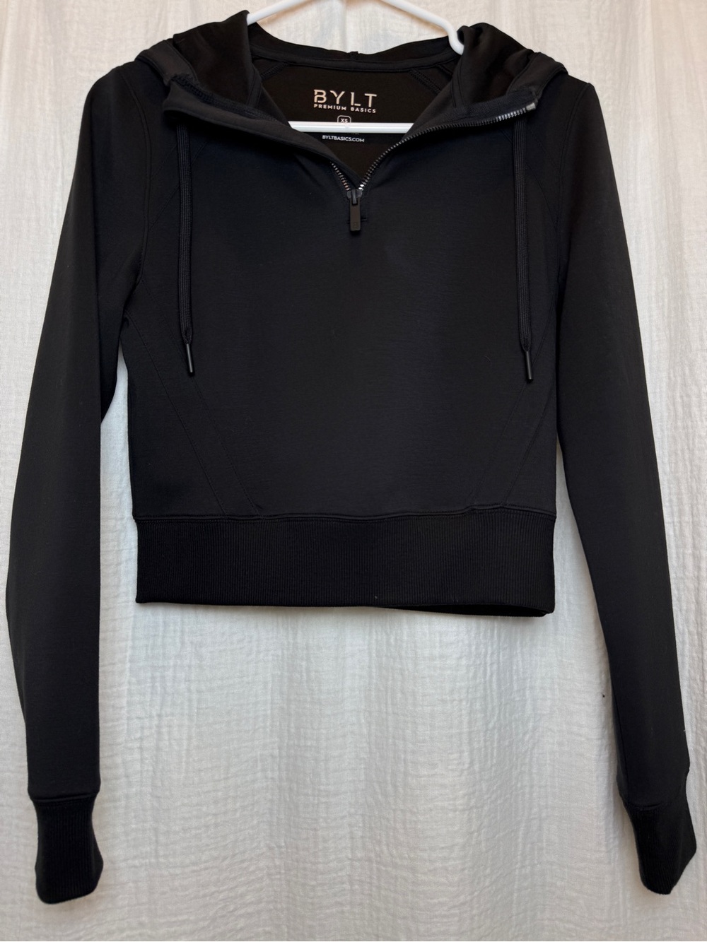BYLT Basics Opal Half-Zip Cropped Hoodie - Black (Size XS)